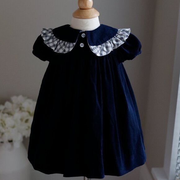 Navy Cotton Corduroy Float Dress Windowpane Plaid Trim Pinwale Bailey Boys NWT - Picture 4 of 4